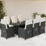 vidaXL 9 részes fekete polyrattan kerti étkezőgarnitúra párnákkal (3212681)