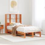 vidaXL viaszbarna tömör fa könyvespolcos ágy matrac nélkül 100 x 200cm (3323916)