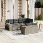 vidaXL 11 részes világosszürke polyrattan kerti ülőgarnitúra párnákkal (3228912)