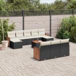 vidaXL 11 részes fekete polyrattan kerti ülőgarnitúra párnákkal (3260502)