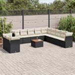 vidaXL 12 részes fekete polyrattan kerti ülőgarnitúra párnákkal (3256056)