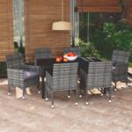 vidaXL 7 részes szürke polyrattan kerti étkezőgarnitúra párnákkal (3095024)