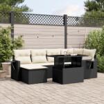 vidaXL 7 részes fekete polyrattan kerti ülőgarnitúra párnával (3268046)