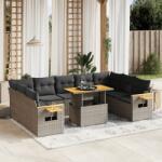 vidaXL 10 részes szürke polyrattan kerti ülőgarnitúra párnákkal (3273664)