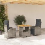 vidaXL 3 részes szürke polyrattan kerti étkezőgarnitúra párnával (3277459)