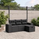vidaXL 4 részes fekete polyrattan kerti ülőgarnitúra párnákkal (3264371)