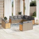 vidaXL 11 részes bézs polyrattan kerti ülőgarnitúra párnákkal (3228180)