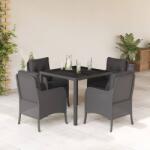 vidaXL 5 részes fekete polyrattan kerti étkezőgarnitúra párnákkal (3211849)