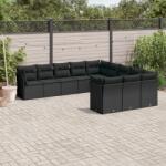 vidaXL 11 részes fekete polyrattan kerti ülőgarnitúra párnákkal (3250244)
