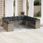 vidaXL 11 részes szürke polyrattan kerti ülőgarnitúra párnákkal (3217880)
