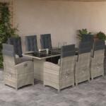 vidaXL 9részes világosszürke polyrattan kerti étkezőgarnitúra párnával (3212499)