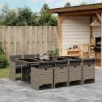 vidaXL 9 részes szürke polyrattan kerti étkezőgarnitúra párnával (3277687)