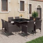 vidaXL 9 részes barna polyrattan és üveg kerti étkezőgarnitúra (3058341)