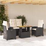 vidaXL 4 részes fekete polyrattan kerti étkezőszett párnákkal (3277383)
