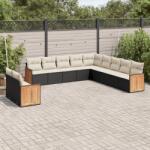 vidaXL 11 részes fekete polyrattan kerti ülőgarnitúra párnákkal (3227806)