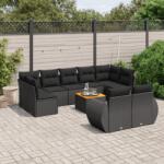vidaXL 10 részes fekete polyrattan kerti ülőgarnitúra párnákkal (3257483)