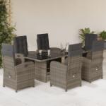 vidaXL 7 részes szürke polyrattan kerti étkezőgarnitúra párnával (3212492)