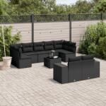 vidaXL 10 részes fekete polyrattan kerti ülőgarnitúra párnákkal (3223024)