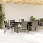 vidaXL 7 részes szürke polyrattan kerti étkezőgarnitúra párnával (3213492)
