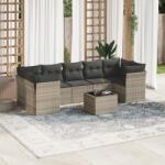 vidaXL 8 részes világosszürke polyrattan kerti ülőgarnitúra párnával (3249131)
