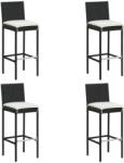 vidaXL 4 db fekete polyrattan kerti bárszék párnával (313437)