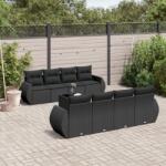 vidaXL 9 részes fekete polyrattan kerti ülőgarnitúra párnákkal (3253482) - vidaxl