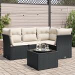 vidaXL 5 részes fekete polyrattan kerti kanapészett párnákkal (3217586)