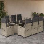 vidaXL 9részes világosszürke polyrattan kerti étkezőgarnitúra párnával (3212699) - vidaxl