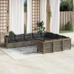 vidaXL 10 részes szürke polyrattan kerti ülőgarnitúra párnákkal (3262035)