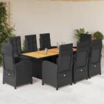 vidaXL 9 részes fekete polyrattan kerti étkezőgarnitúra párnákkal (3212505) - vidaxl