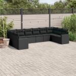 vidaXL 10 részes fekete polyrattan kerti ülőgarnitúra párnákkal (3219455)