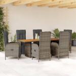 vidaXL 7 részes szürke polyrattan kerti étkezőgarnitúra párnával (3213522)