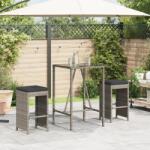 vidaXL 2 db szürke polyrattan kerti bárszék párnával (368687)