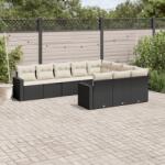 vidaXL 10 részes fekete polyrattan kerti ülőgarnitúra párnákkal (3219476)