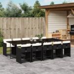 vidaXL 11 részes fekete polyrattan kerti étkezőgarnitúra párnákkal (3277877)