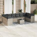 vidaXL 11 részes világosszürke polyrattan kerti ülőgarnitúra párnákkal (3218212)