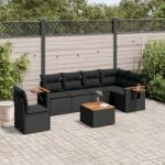 vidaXL 7 részes fekete polyrattan kerti ülőgarnitúra párnával (3259262)