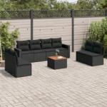 vidaXL 9 részes fekete polyrattan kerti ülőgarnitúra párnákkal (3256412)