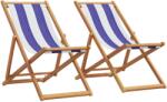 vidaXL 2 db kék és fehér szövet és tömör fa összecsukható strandszék (3214501)
