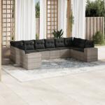 vidaXL 10 részes világosszürke polyrattan kerti ülőgarnitúra párnákkal (3223071)