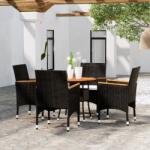vidaXL 5 részes fekete polyrattan és tömör fa kerti bisztrószett (3095909)