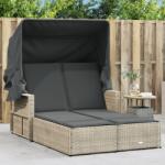 vidaXL világosszürke polyrattan dupla napozóágy tetővel és párnával (365812) - vidaxl