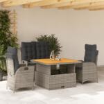 vidaXL 4 részes szürke polyrattan kerti étkezőszett párnával (3277464)