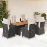 vidaXL 7 részes fekete polyrattan kerti étkezőgarnitúra párnával (3213366)