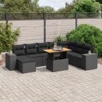 vidaXL 9 részes fekete polyrattan kerti ülőgarnitúra párnákkal (3275960)