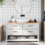vidaXL kezeletlen tömör fa fürdőszobai pult 140x50x(2-4) cm (3156053)