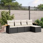 vidaXL 5 részes fekete polyrattan kerti kanapészett párnákkal (3226756)