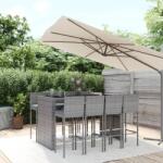 vidaXL 9 részes szürke polyrattan kerti bárszett párnával (3187630)