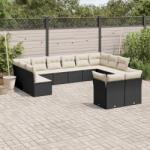 vidaXL 12 részes fekete polyrattan kerti ülőgarnitúra párnákkal (3218426)