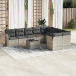 vidaXL 10 részes világosszürke polyrattan kerti ülőgarnitúra párnákkal (3218182)